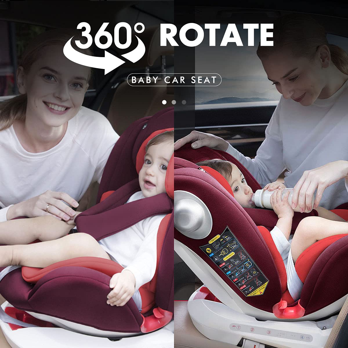 LETTAS 360 Rotation Baby Car Seat with Isofix Group 0+1/2/3 (0-36 kg, 0-12 Years) Maximum Recline 165° for Rear Facing, SIPS