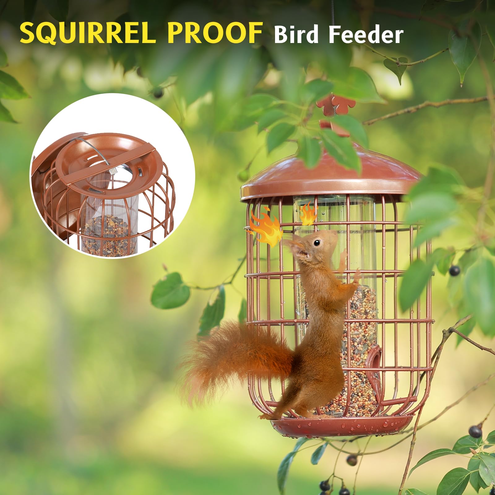 MIXXIDEA Metal Bird Feeders for Outdoors Hanging, Caged Tube Bird Feeder for Small Backyard Birds, Squirrel Proof Wild Bird Seed Feeders, Attracting Birds in Your Lawn, Garden,Green