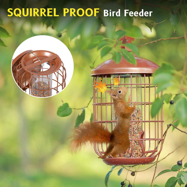 MIXXIDEA Metal Bird Feeders for Outdoors Hanging, Caged Tube Bird Feeder for Small Backyard Birds, Squirrel Proof Wild Bird Seed Feeders, Attracting Birds in Your Lawn, Garden,Green