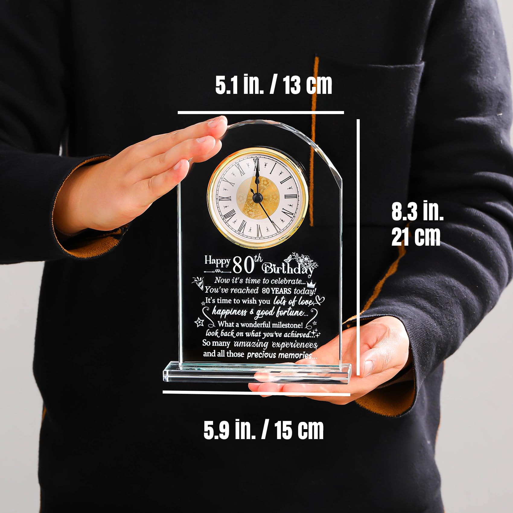 Happy 80th Birthday Quartz Clock Gifts for Women, Glass keepsake 80 Years Old Birthday Gifts for Parents, Birthday Presents for Grandma Turning 80