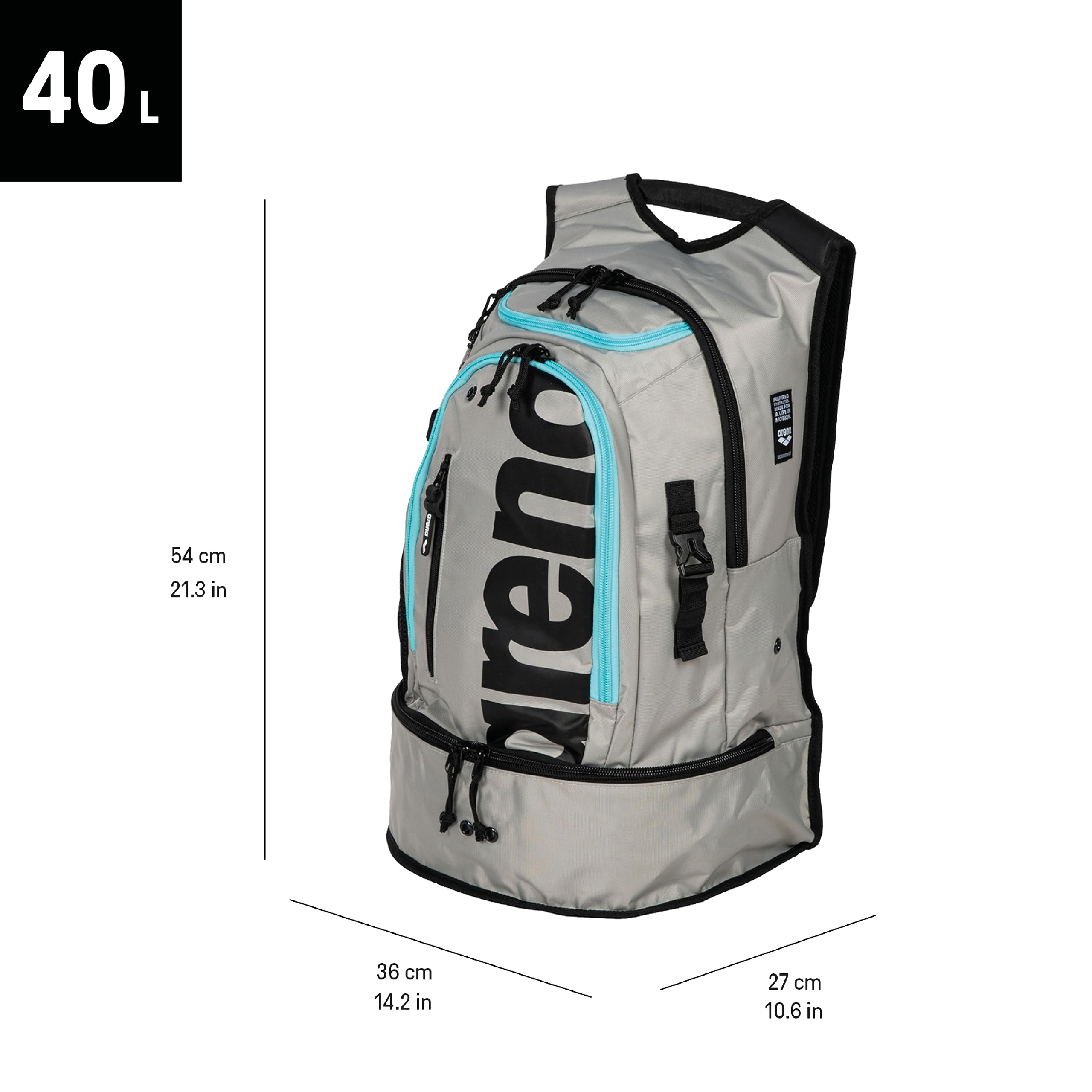 arena Fastpack 3.0 Sporty Backpack for Swimming, Sea, Gym and Sports, Water-repellent Travel Bag with Padded Shoulder Straps, Shoe and Wet Clothes