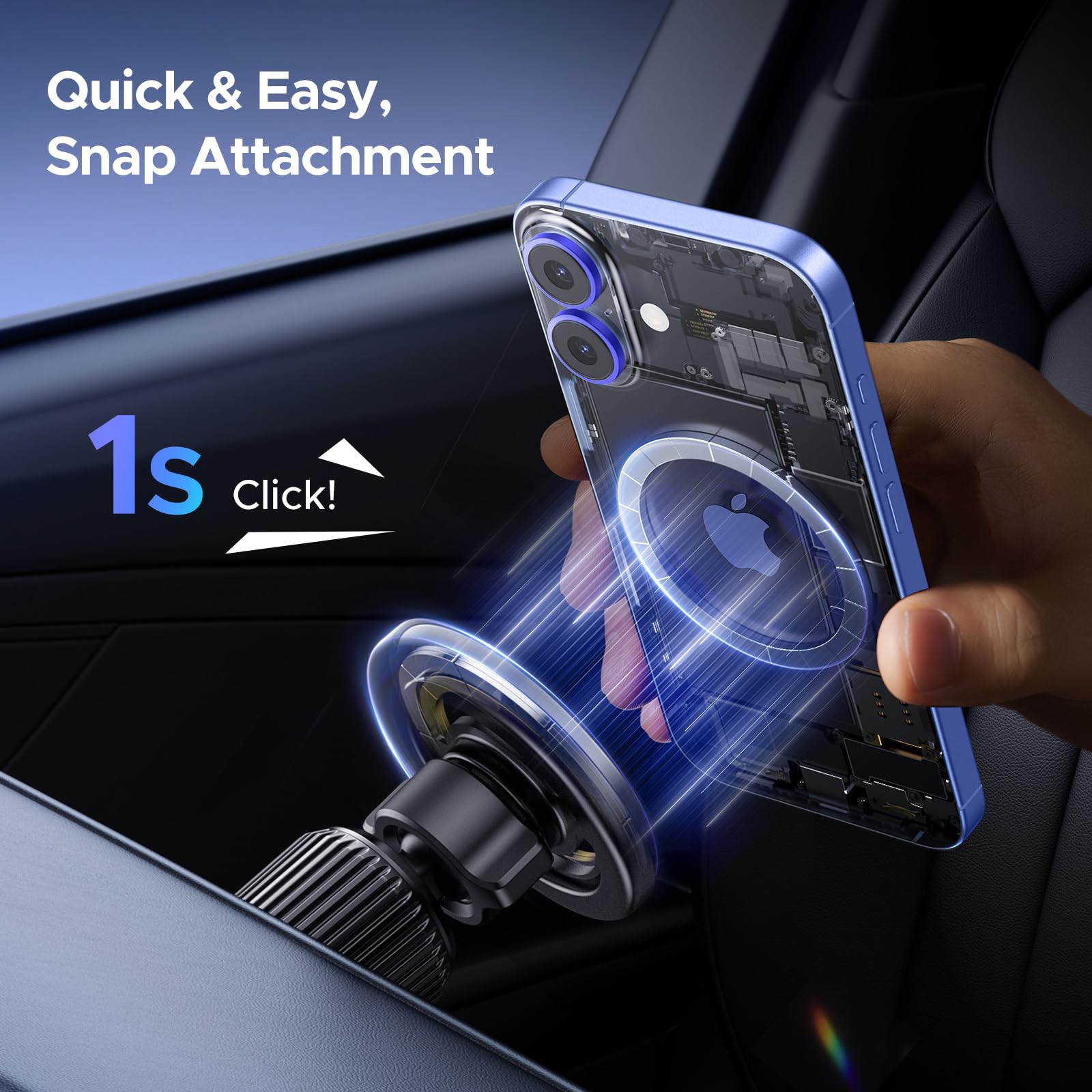 UGREEN Magsafe Car Mount for Air Vent, Magnetic Phone Holder for Cars Cradle Compatible with iPhone 16/15/14/13/12 Series & MagSafe Case with Metal Plates(Black)