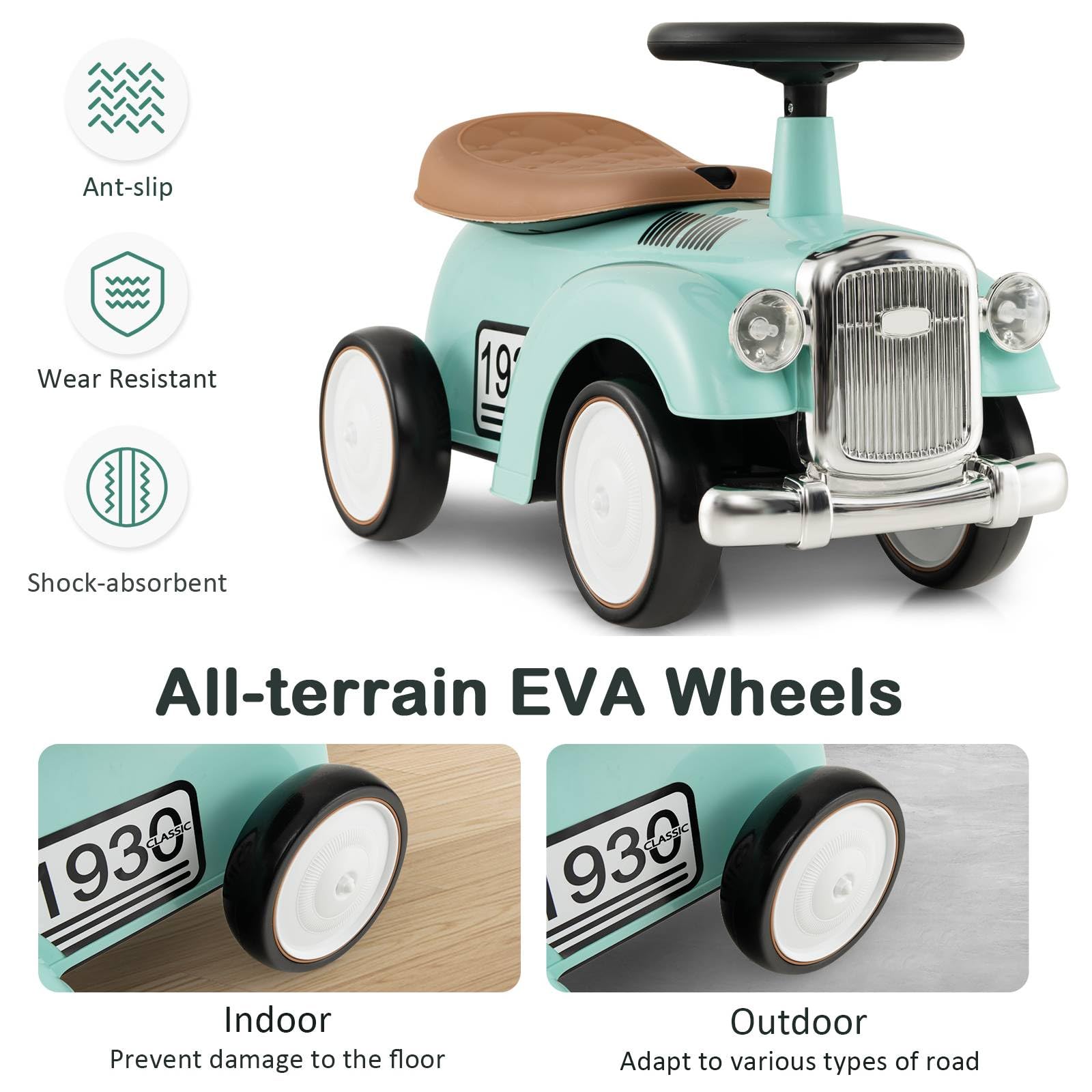 Kids Ride on Car, Toddler Foot to Floor Sliding Car with Air Horn, Hidden Storage Compartment, DIY Stickers, EVA Wheels, Children Sliding Walker Toy Car for 18-36 Months Boys Girls (White)