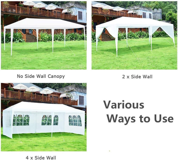 COSTWAY Garden Gazebo with Carry Bag and 4 Side Walls, Outdoor Camping Tent Canopy Wedding Party Events Marquee Shelter, 3 x 6m