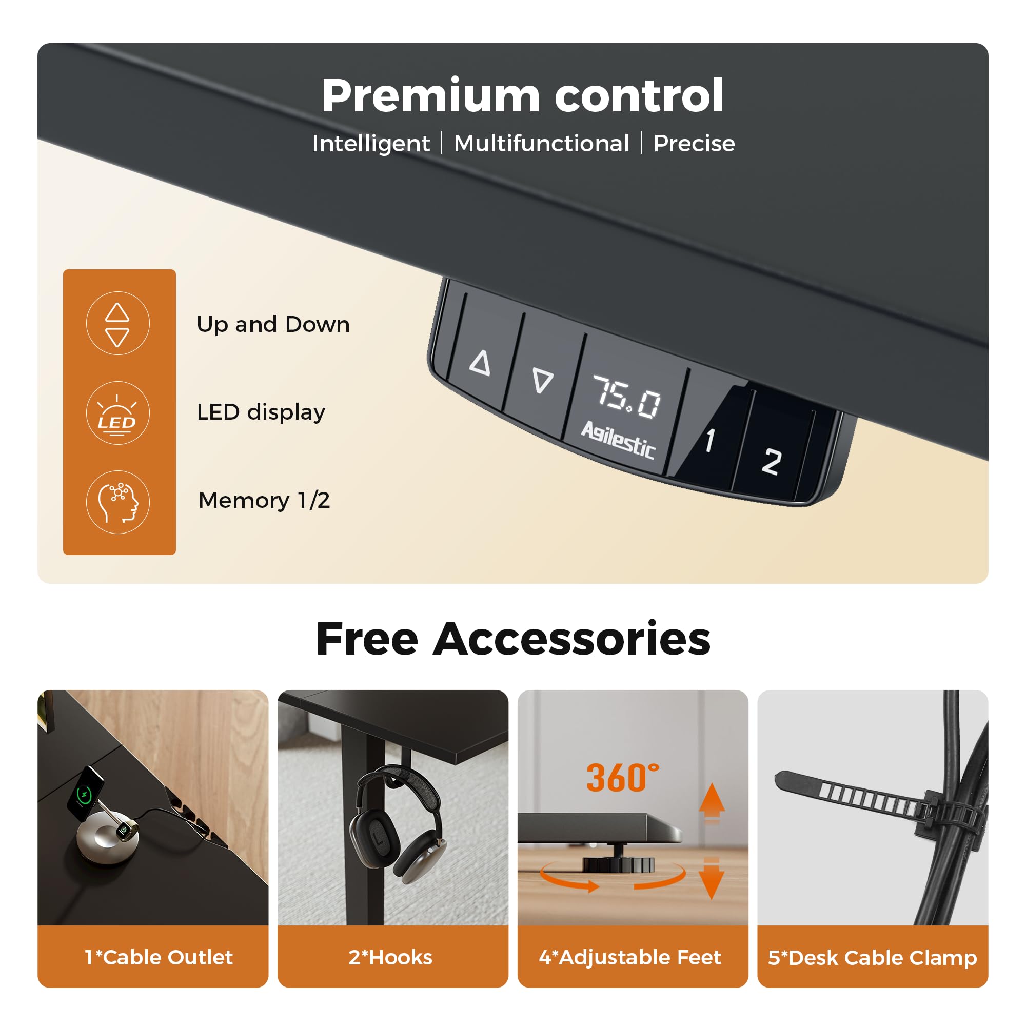 Agilestic L-Shaped Electric Standing Desk, 140cm Height Adjustable Sit-Stand Desk for Home Office, Ergonomic Computer Desk with Spliced Board, White