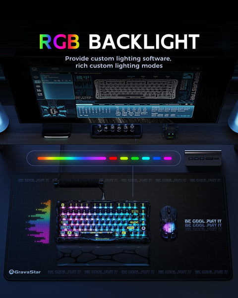 GravaStar Mercury K1 Lite 75% Gaming Keyboard, 2.4GHz/BT/Wired Tri-Mode Wireless Keyboard, Gasket Hot Swappable Mechanical Keyboard, Pre-lubed Linear Switches, RGB Backlit (Transparent Black)