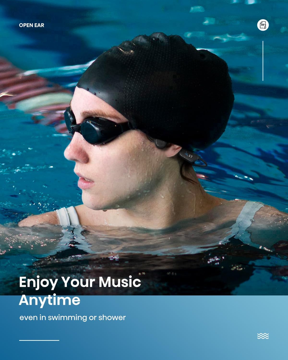 Guudsoud Swimming Headphones,Bone Conduction Headphones Bluetooth 5.3,IP68 Waterproof Open Earphones,Built-in MP3 Player 32G Memory, Wireless Sports Underwater Headphones for Swimming,Running,Cycling