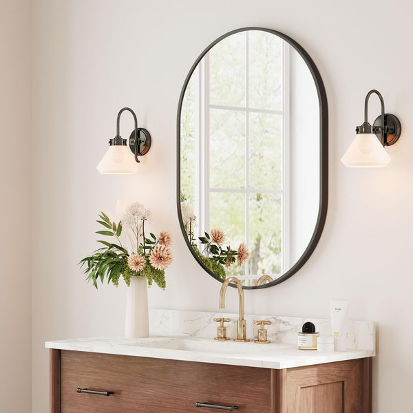 Dripex 50 x 70cm Oval Mirror, Wall Mounted Bathroom Mirror, Horizontal or Vertical Hanging Wall Mirror for Living Room, Bedroom, Entryway, Black