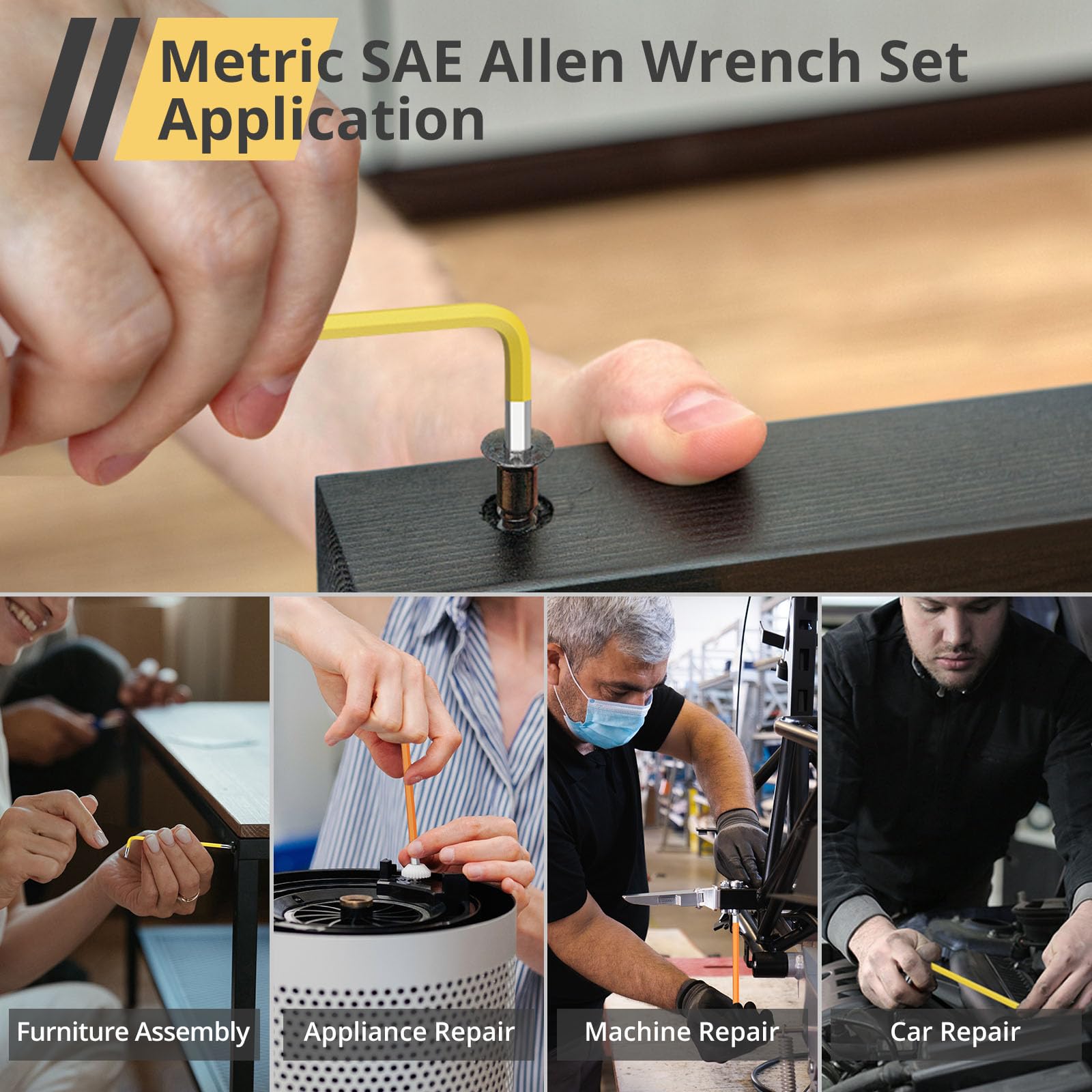 AMTOVL Hex Keys Set, 27PCS Allen Key Set & Star Key Set, Magnetic S2 Steel Metric Imperial Extra Long Ball End Hex Key Set with Color Coding with T-Handle for Bicycle Repair Household DIY