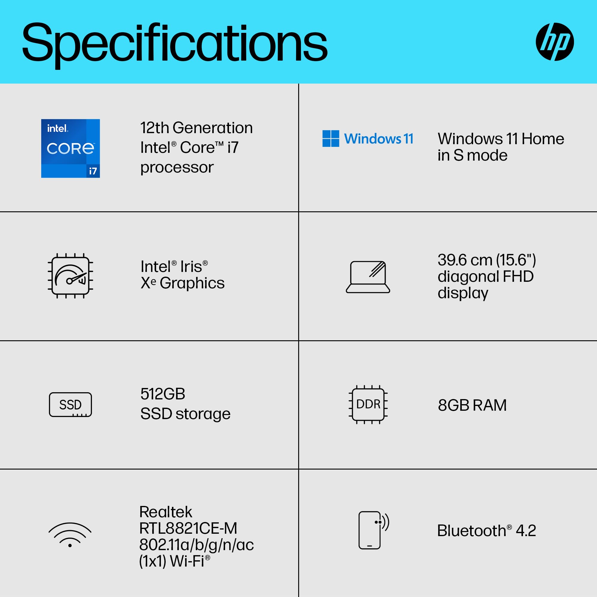 HP 15.6" Laptop | AMD Ryzen 3 7320U Processor | 8 GB RAM | 256 GB SSD | AMD Radeon Graphics | FHD Display | Up to 11hrs 15 mins battery | Win 11 | Dual Speakers | Jet Black | 15-fc0038sa