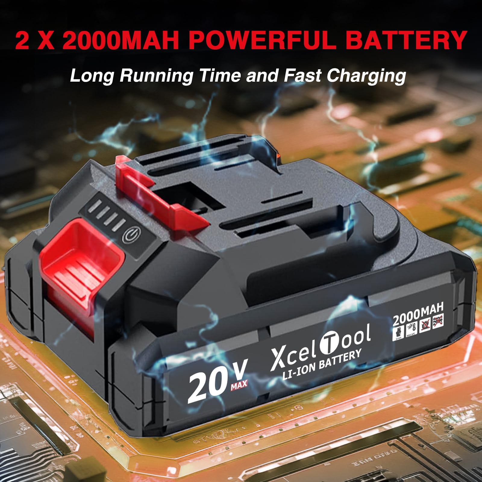 Funnyway 20V Cordless Ratchet Wrench, 3/8”Cordless Ratchet, Max Torque 80N.m, 320RPM Power Battery Ratchet with Variable Speed, Including 2 x 2.0Ah Batteries, LED Light, 6 Sockets (Red)