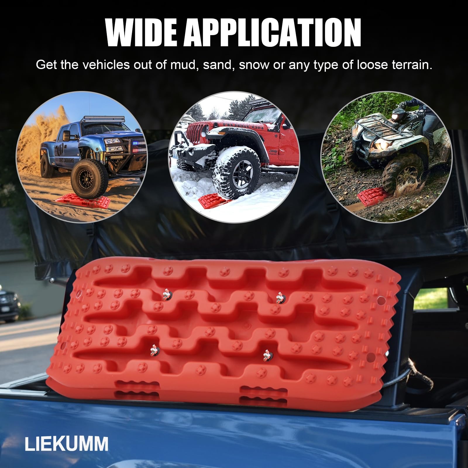 LIEKUMM 2PCS Traction Boards with Jack Lift Base, 104 cm Off-Road Traction Boards for Sand, Mud, Snow, 10 T Capacity Heavy Duty Recovery Tracks for Cars, Trucks, SUVs, Red