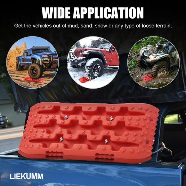 LIEKUMM 2PCS Traction Boards with Jack Lift Base, 104 cm Off-Road Traction Boards for Sand, Mud, Snow, 10 T Capacity Heavy Duty Recovery Tracks for Cars, Trucks, SUVs, Red