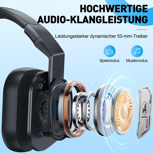 PH4 Wireless Gaming Headset with Microphone, Game/Music Mode, 2.4GHz Bluetooth Gaming Headphones for PS5, PS4, PC, Switch, Low Latency Lossless Sound Foldable Noise Cancelling Black