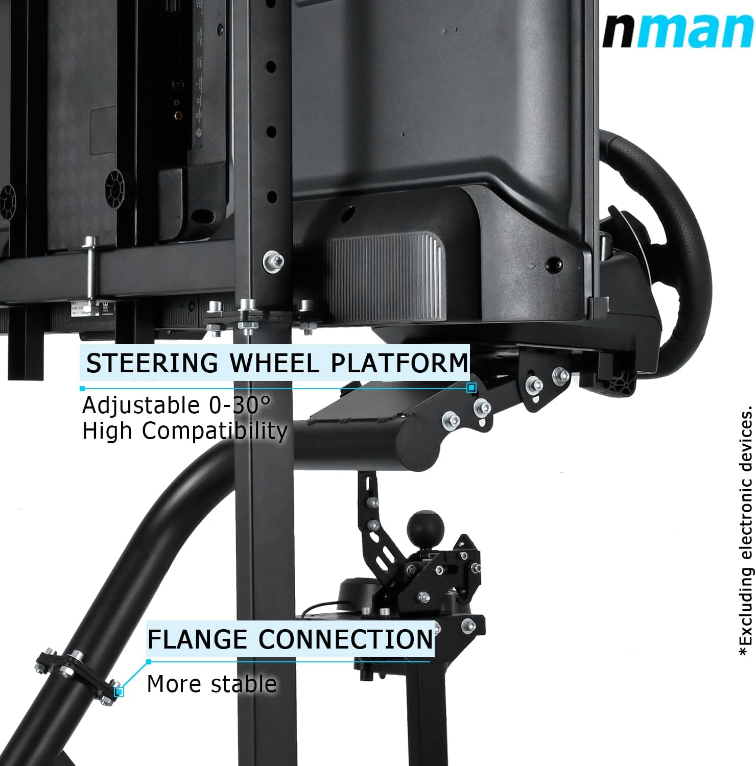 Anman Adjustable Racing Simulator Cockpit(50MM Round Tube) with Monitor Stand Fit for Logitech G25 G27 G29 G920 G923 Thrustmaster T300 Fanatec Gaming Mount Without Wheel Handbrake Pedals and Seat