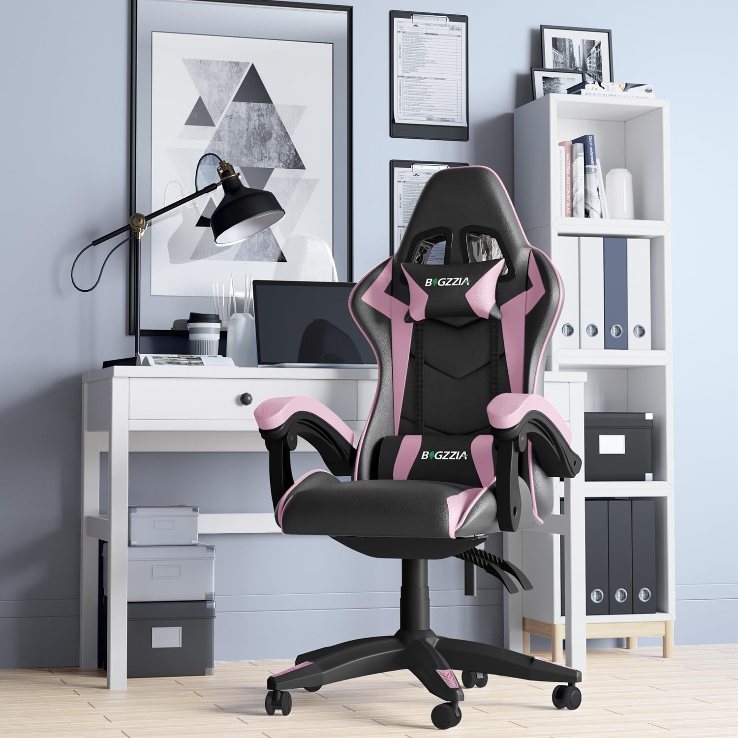 Racingreat Gaming Chair with Led Lights, Video Game Chair, Ergonomic RGB Gaming Chair for Adults, Height Adjustable Reclining Computer Chair with Headrest and Lumbar Support (With RGB, Black)