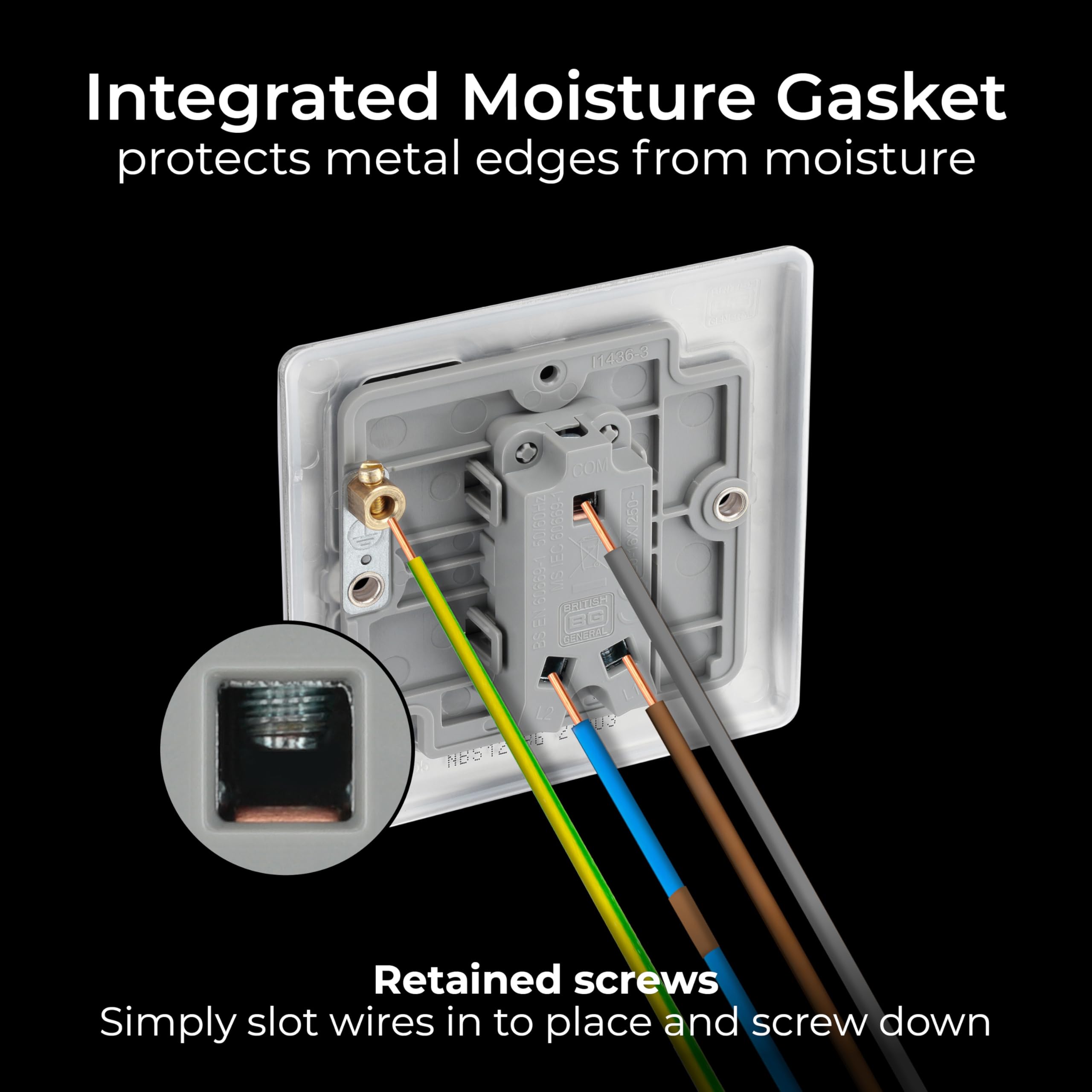 BG Electrical Cooker Switch with Socket and LED, Cooker Control Unit, Control Socket, Double Pole, Raised Profile, Round Edges, Nexus Metal, Brushed Steel, Grey Inserts, 45A, NBS70G