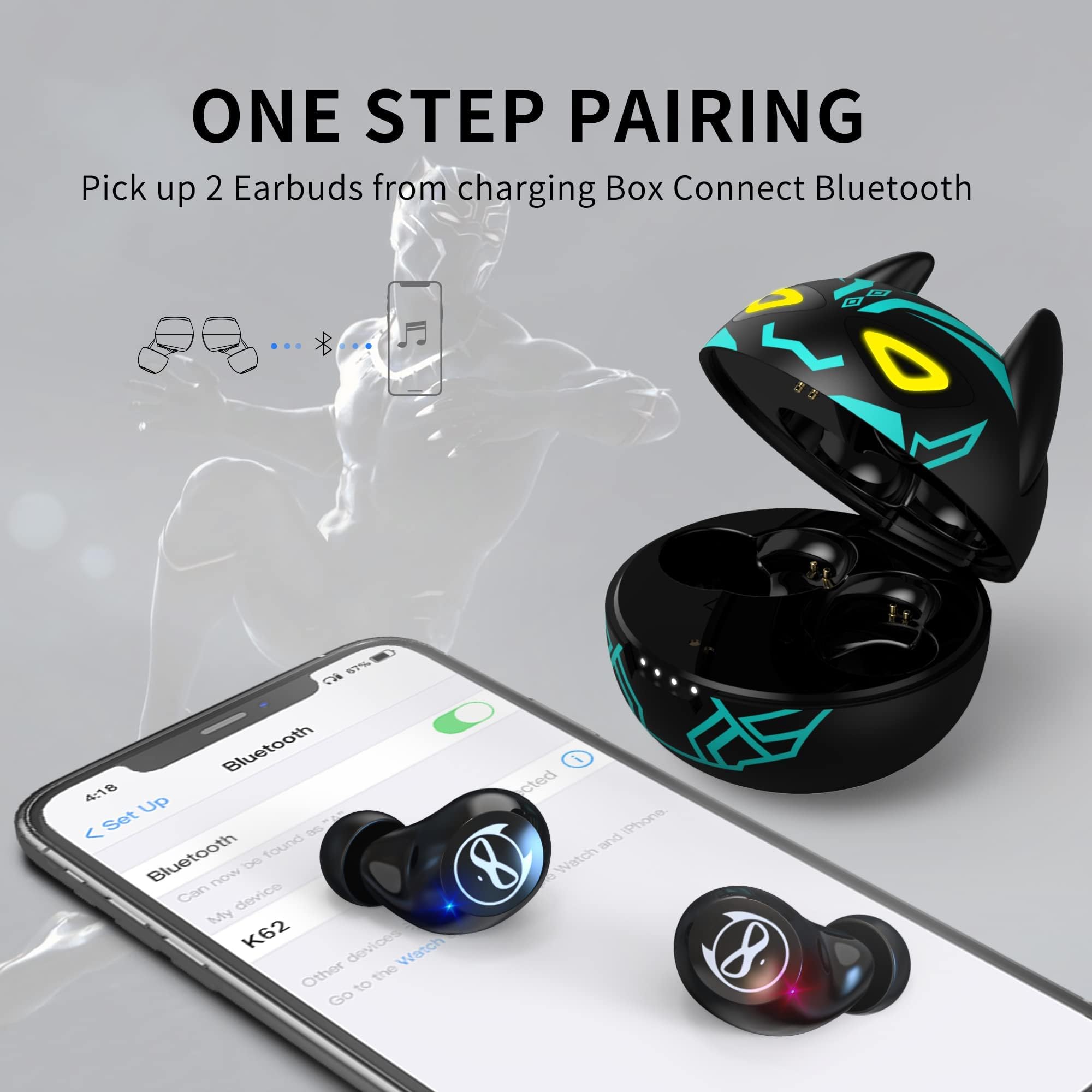 Earbuds for Kids Cute Design in-Ear Wireless Earphones for Kids Boys Adult Bluetooth 5.3 Waterproof Sport Stereo Headphones with Mic for Phone