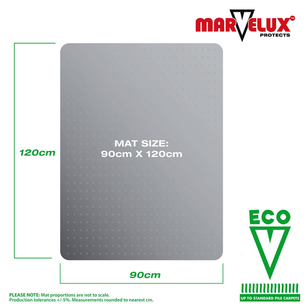 Marvelux 90 x 120cm Durable Eco Friendly Office Chair Mat for Low and Standard Pile Carpets, Rectangular Clear Enhanced Polymer Carpet Protector, Made