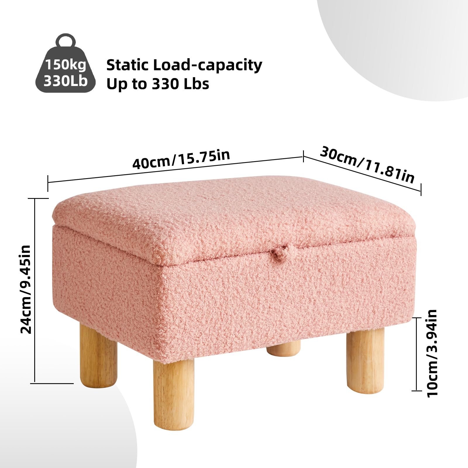 Aibiju Small Footstool with Storage, Faux Teddy Fur Upholstered Ottoman Pouffe Stool, Sofa Footrest Change Shoes Stool for Living Room and