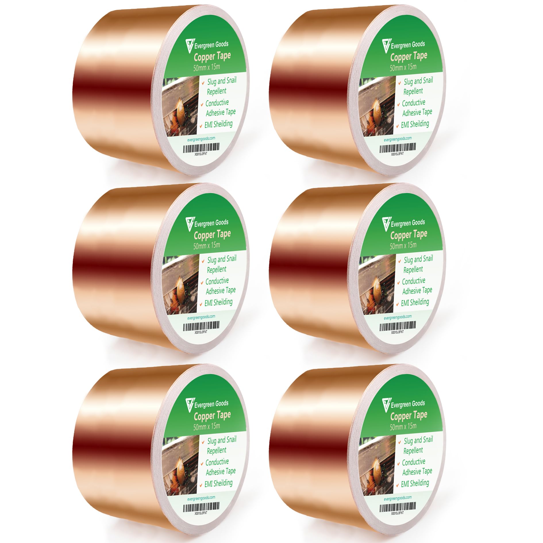 EVG 50mm x 15m Slug Copper Tape | Adhesive Copper Tape Slug Snail Repellent | Slug Deterrent Barrier Copper Foil Tape for Humane Pest Control |