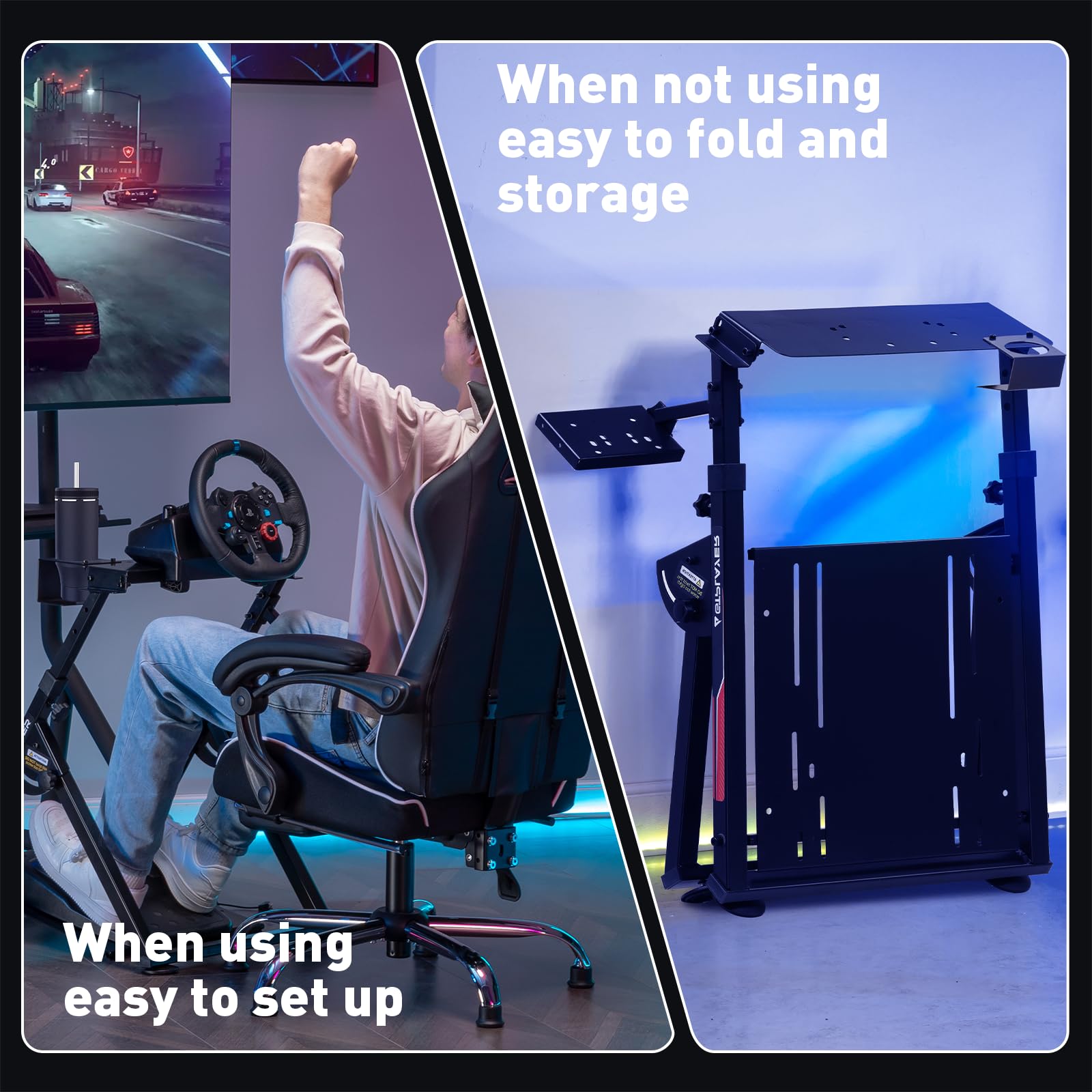 GTPLAYER Steering Wheel Stand for G25 G27 G29 G920 Foldable Racing Wheel Stand with Cup Holder Adjustable Height/Angle, Driving Simulator Gaming Wheel Stand