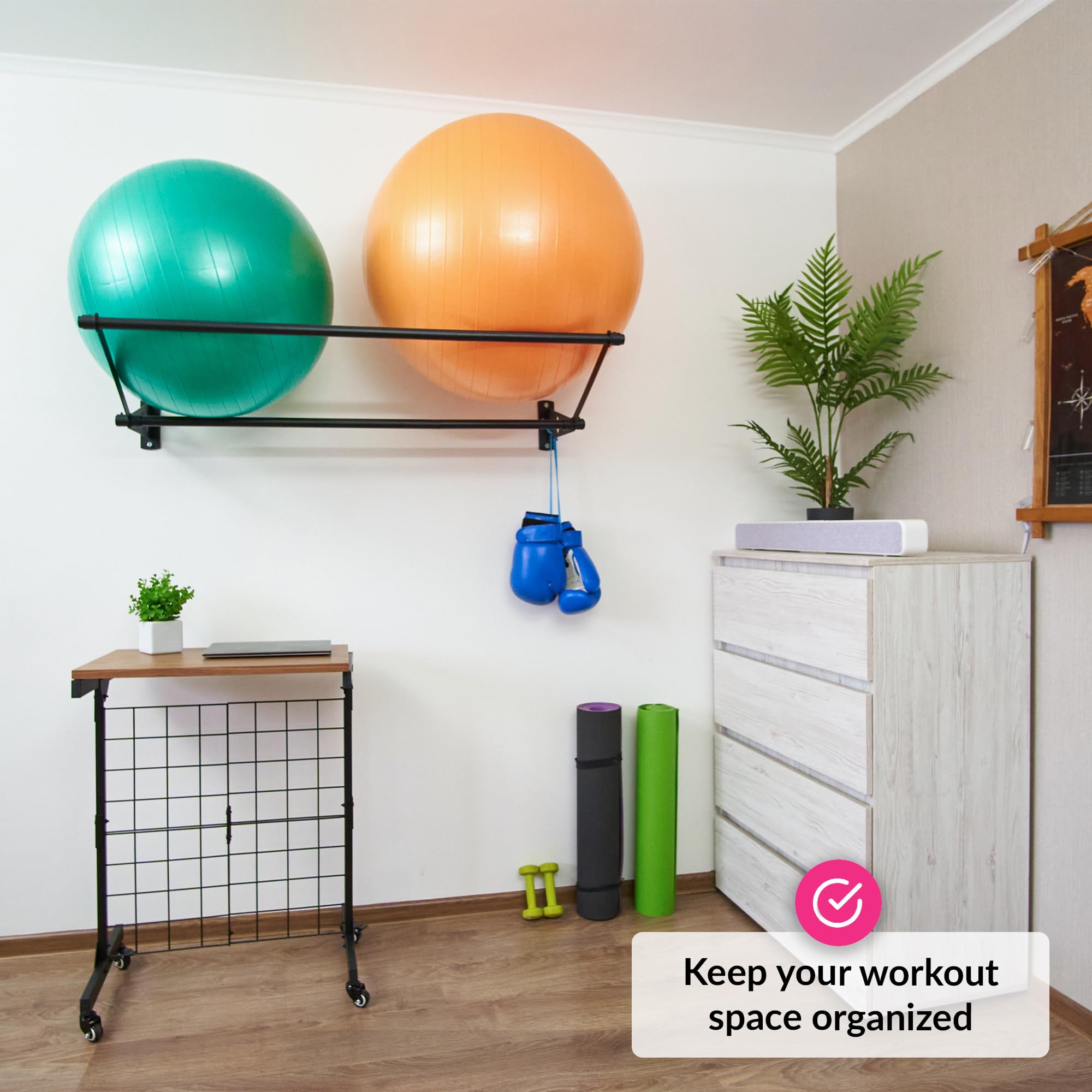 Exercise Ball Holder | Organise Your Space | Wall Mounted Ball Rack | Yoga Ball Holder | Exercise Ball Wall Mount | Fitness Ball Rack | Stability Ball