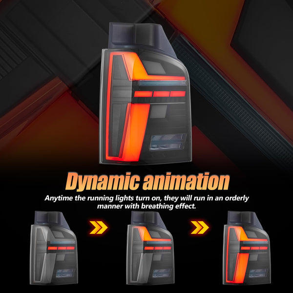 VLAND LED Rear Lights Compatible With Transporter T5 Facelift T5.1 Caravelle Multivan TDI TSI 2010-2014, w/Startup dynamic display, Driver & Passenger Side - Smoked