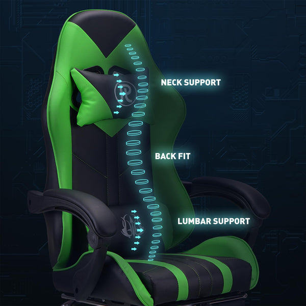 Play haha.Ergonomic reclining seat with footrest adjustable headrest and lumbar cushion high back support padded armrests PU leather finish for gaming home or office use
