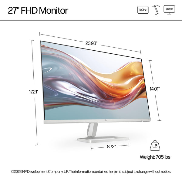 HP Series 5 27" FHD Height Adjust Monitor (527sh) - 100Hz Refresh Rate, 1500:1 AR, 99 percent sRGB Spectrum, 300 Nits Brightness - HDMI, VGA Ports - Ergonomically Adjustable - Responsibly Made