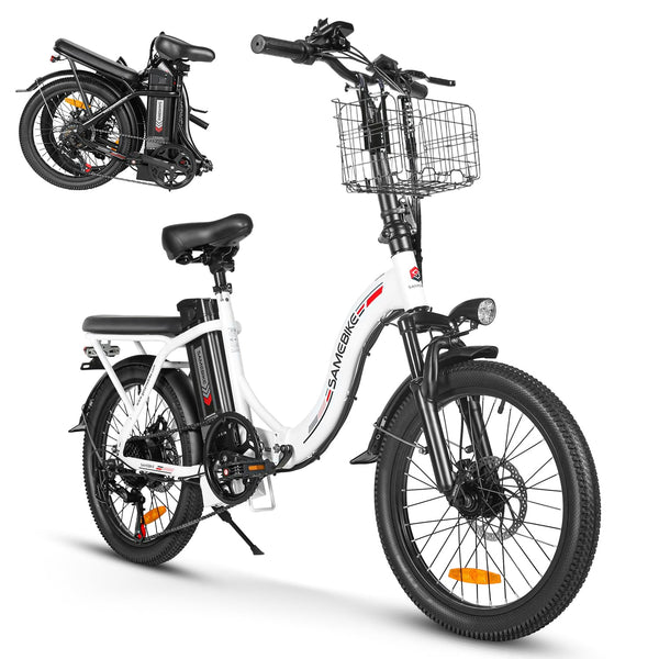 SAMEBIKE Electric Bike For Adults, 36V 13AH Removable Battery, City Commuting Motor Ebike Electric Bicycle 20 inches with Basket, Phone Holder, class 7 Speed, 20"*2.35"Tire