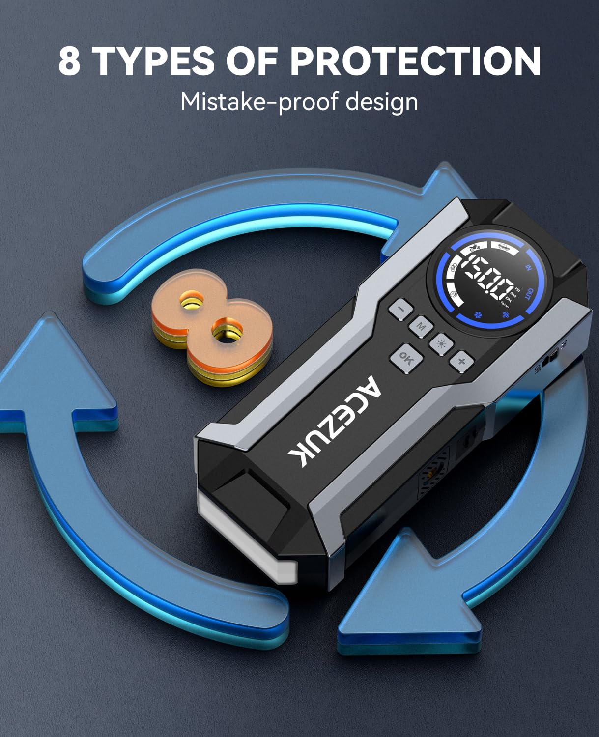 7000A Jump Starter Power Pack with 150PSI Air Compressor,12V Portable Car Battery Booster Jump Starter(All Gas/12.0L Diesel),Car Starter Power Bank, LCD Display and LED Lights