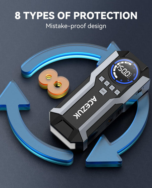 7000A Jump Starter Power Pack with 150PSI Air Compressor,12V Portable Car Battery Booster Jump Starter(All Gas/12.0L Diesel),Car Starter Power Bank, LCD Display and LED Lights