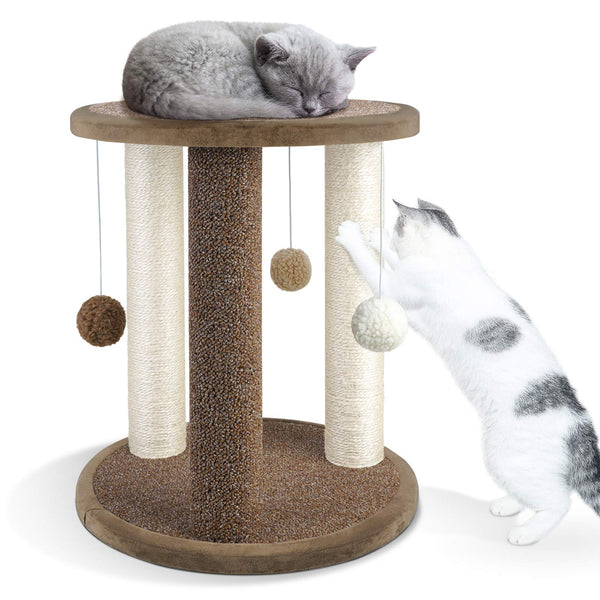Aibuddy Cat Scratching Post, Scratching Tower with 3 Scratcher Posts?Carpeted Base Play Area and Perch (Cat Interactive Toys, Dangling Ball,East to