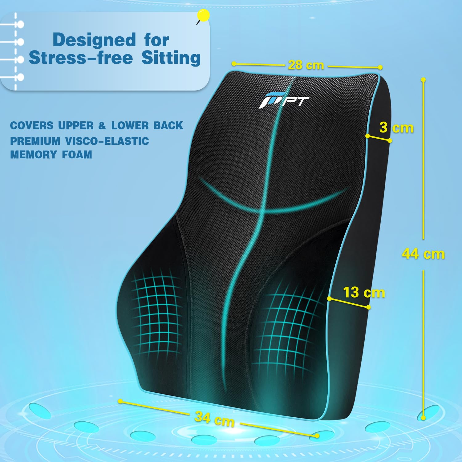 POOTACK Lumbar Support Cushion, Memory Foam Back Support Cushion Lumbar Support for Office Chair, Car Seat, Recliner, with Extension Strap and Mesh Cover