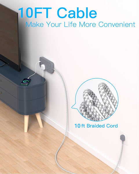 4 Way Surge Protected Extension Lead with USB Slots, HANYCONY Extension Cable with Double Switches, Plug Extension Socket 1.8M Braided Extension Cord for Home Office Accessories, Gray