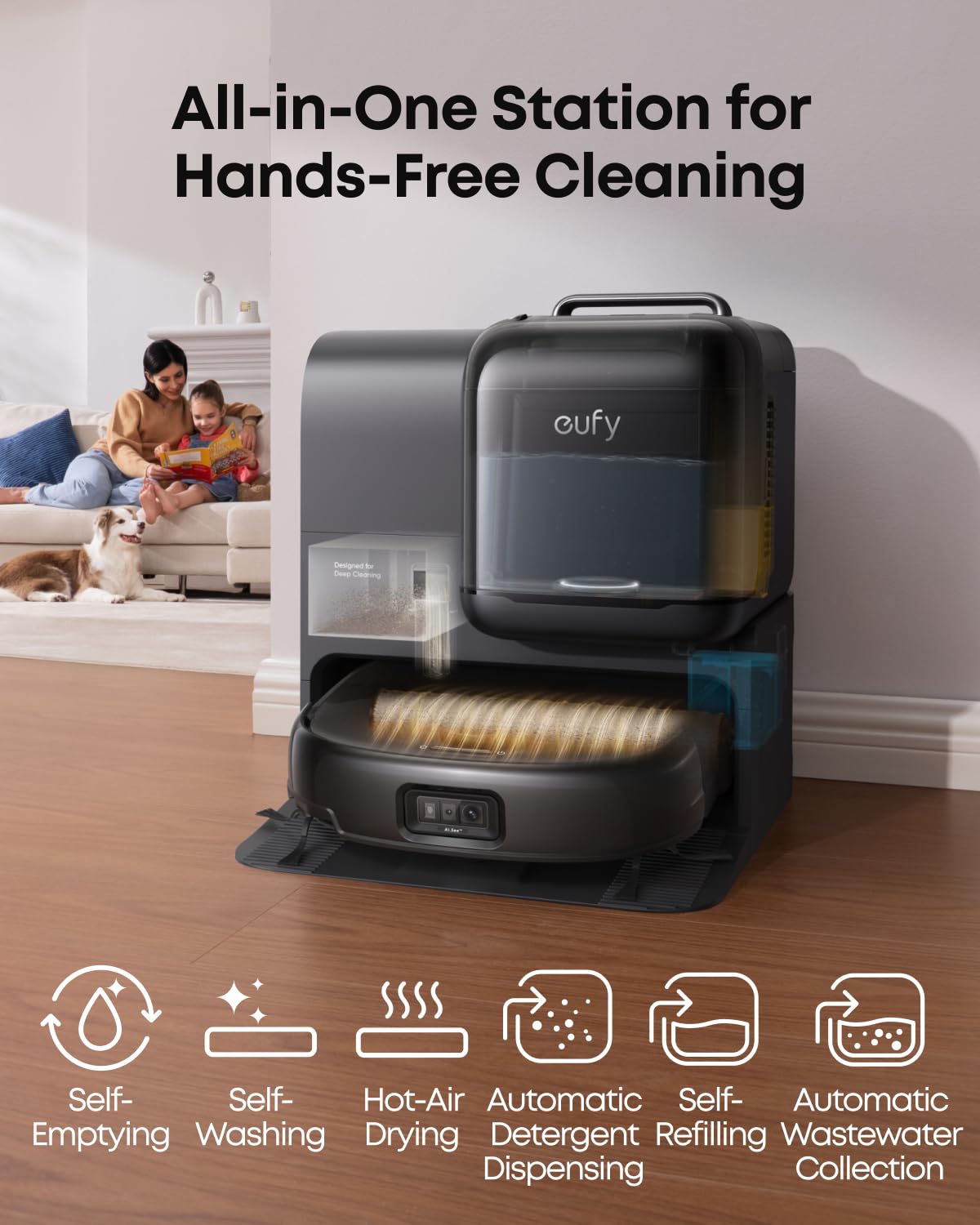 eufy E25 Omni Robot Vacuum Cleaner with Mop, HydroJet System, 20,000 Pa Turbo Powerful Suction, Zero Tangling, Corner-to-Edge Deep Cleaning and Mop Lifting, with Auto All-In-One Station