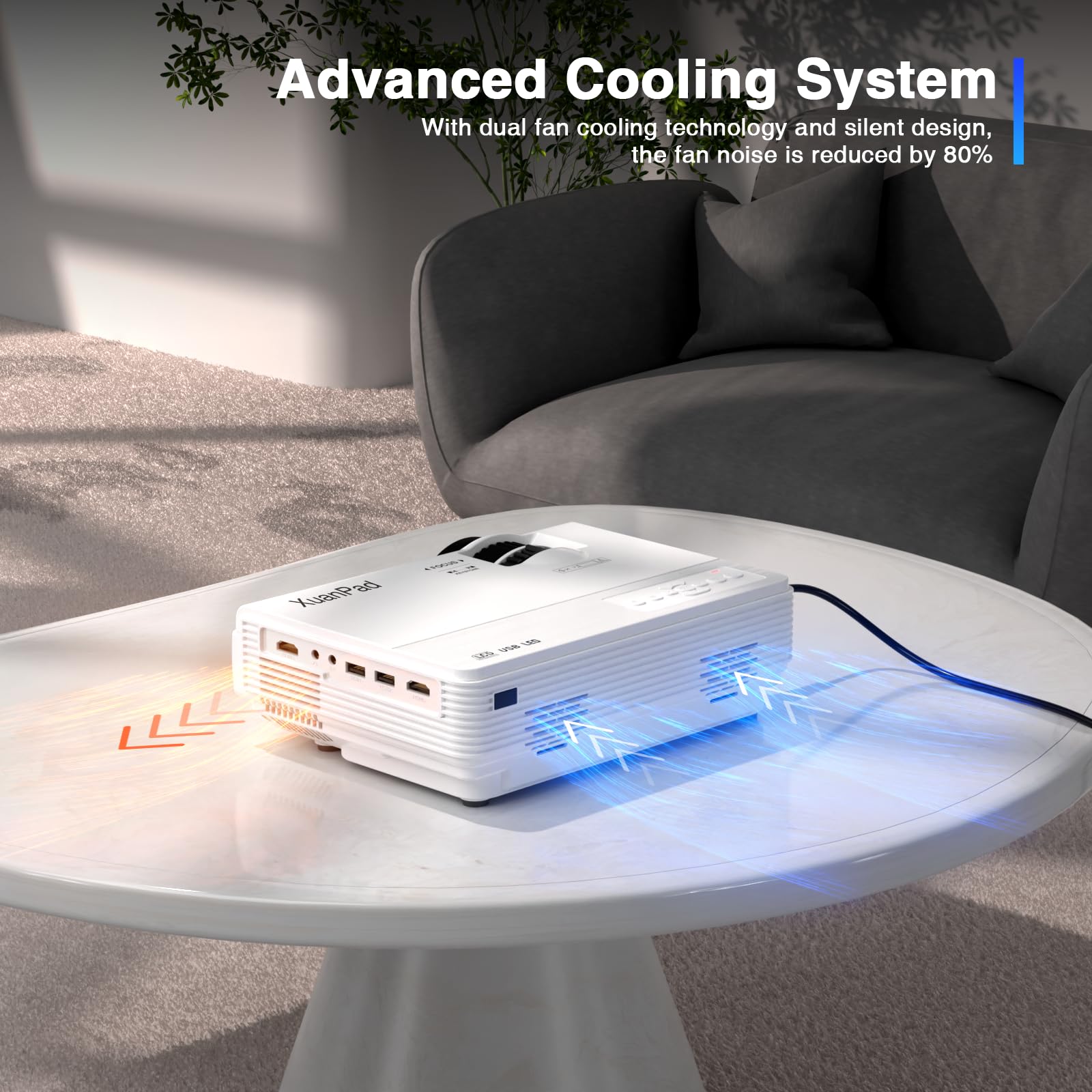 XuanPad Mini Projector, 2025 Upgraded 14000L Portable Video Home Projector, HD 1080P Supported, Compatible with TV Stick, HDMI, USB, AV, Laptop, iPhone, Android Smartphone