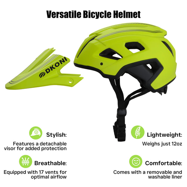 DKONI MTB Mountain Bike Helmet for Youth and Adults, Unisex, Lightweight, Adjustable Fit 54-61cm, Removable Visor and Liners, 17 Large Air Vents