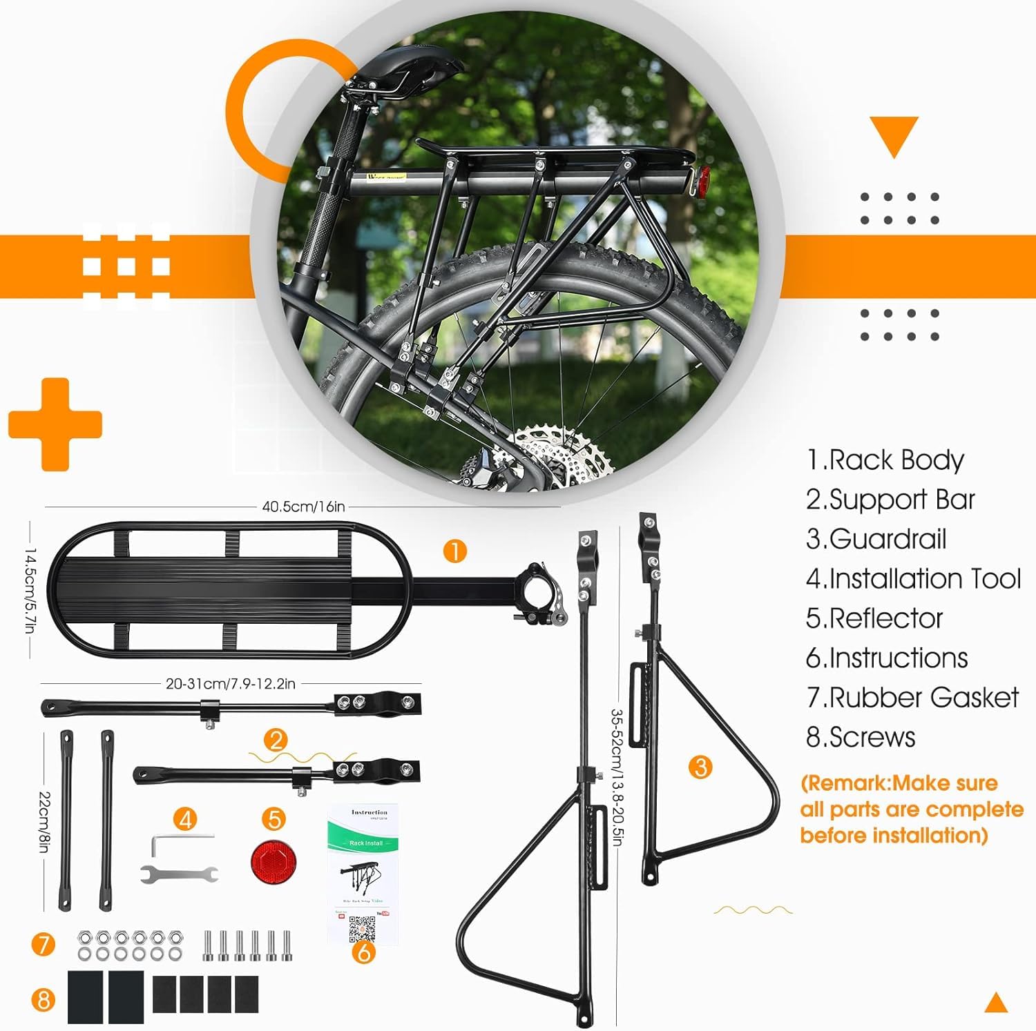 West Biking Bike Pannier Rack, 100KG Solid Bearing Bike Rack for Pannier Bags, Aluminum Alloy Mountain Bike Rear Rack Adjustable Bike Carrier Rack,