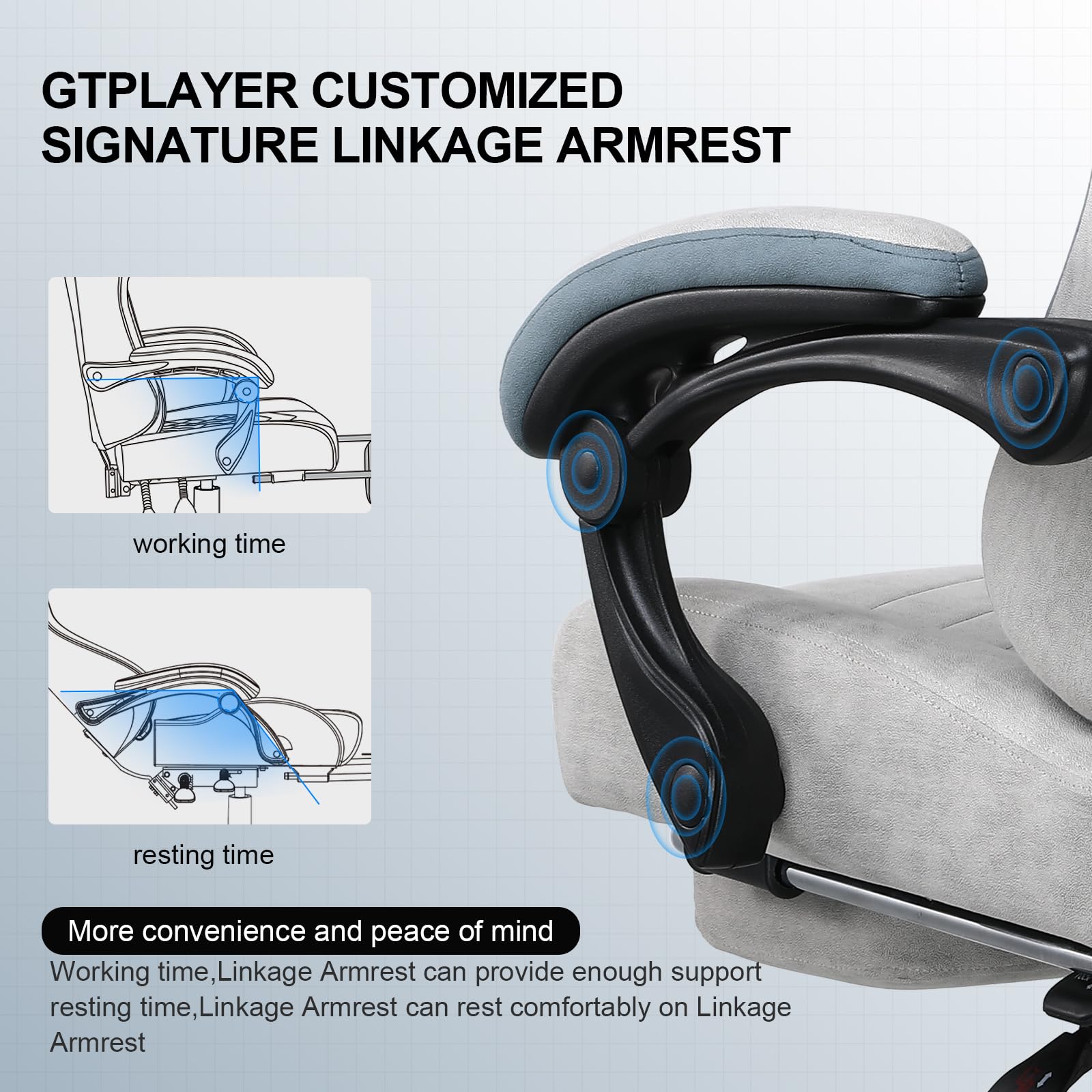 GTPLAYER Fabric Gaming Chair with Footrest, Ergonomic Computer Desk Chair with Pocket Spring Cushion Home Office High Back Support Lumbar Support Heavy Duty Wide
