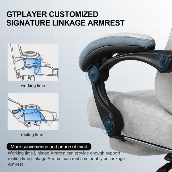 GTPLAYER Fabric Gaming Chair with Footrest, Ergonomic Computer Desk Chair with Pocket Spring Cushion Home Office High Back Support Lumbar Support Heavy Duty Wide