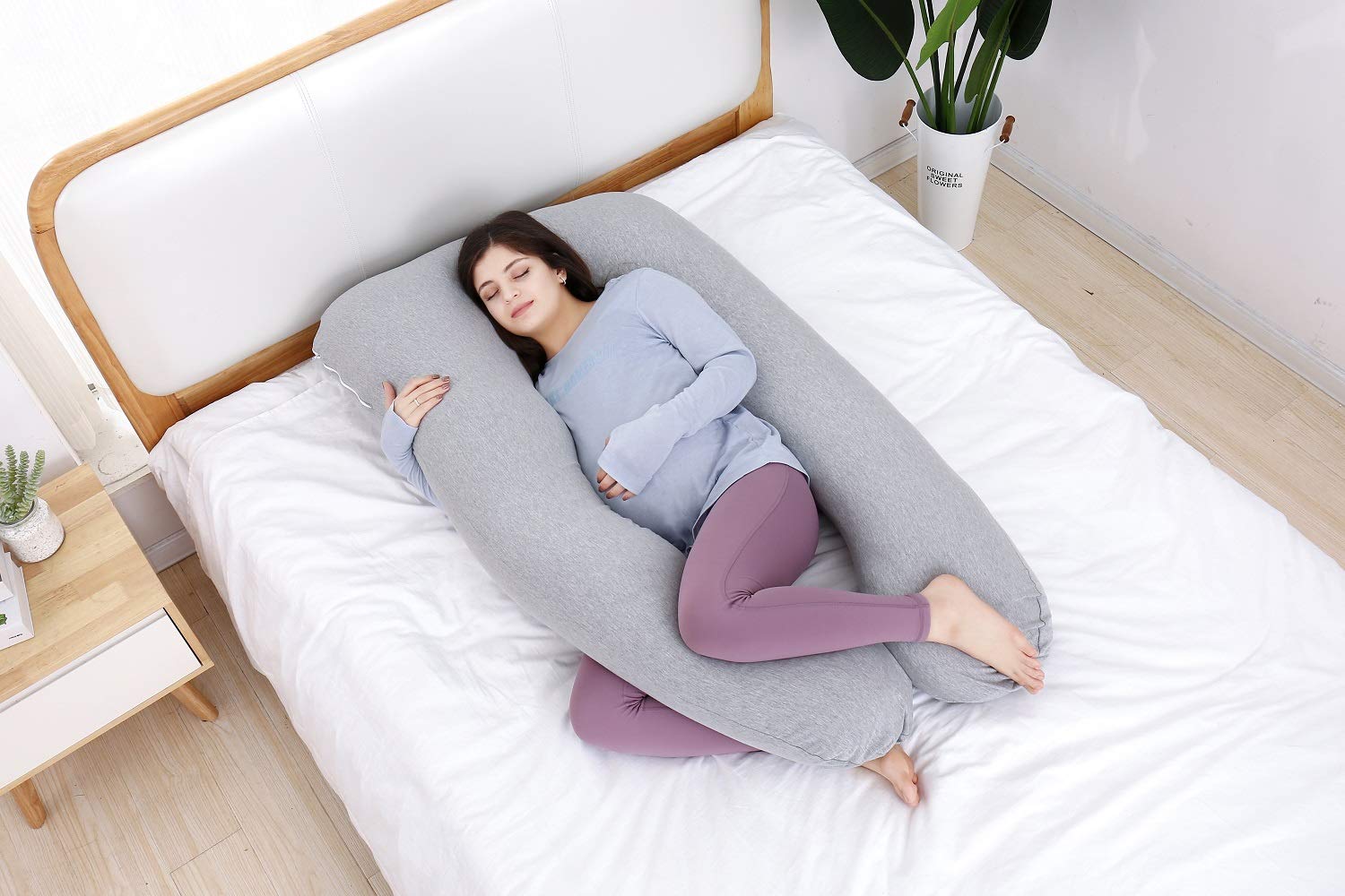 AS AWESLING Pregnancy Pillow, U Shaped Full Body Pillow, Nursing, Support and Maternity Pillow for Pregnant Women with Removable Jersey Cover (Grey)