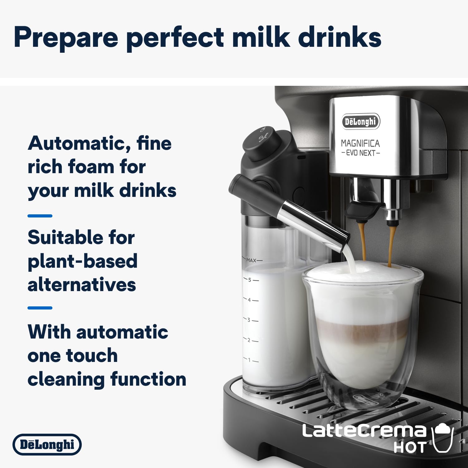 De'Longhi Magnifica Evo Next ECAM312.80.TB, Automatic Coffee Machine With Automatic Milk Frother, Bean To Cup Coffee and Cappuccino Machine with Intuitive Touch Display, Black/Titanium