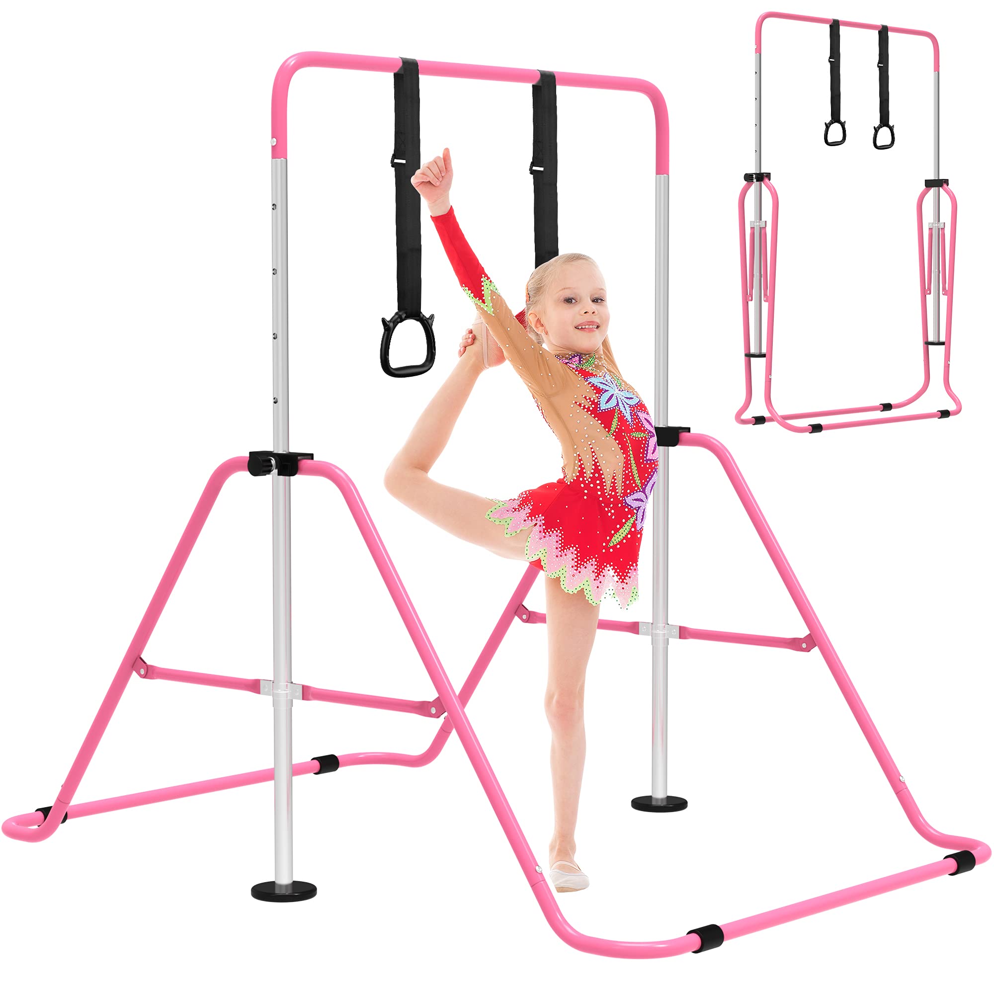 EVERYMILE Gymnastics Bars, Junior Training Kip Bar Gymnastics Equipment for Home,Adjustable Height Folding Horizontal Bar with Gymnastic Rings for Kid