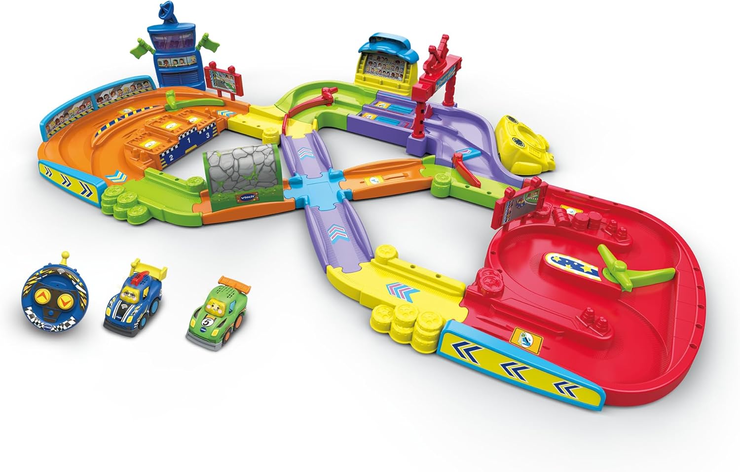 VTech Toot-Toot Drivers Super Circuit RC Raceway, Toy Car Playset with 2 Vehicles Included, 3 Exciting Crash Zones, Songs & Fun Phrases, Interactive Toddler Toy 12 Months, 2, 3, 4 +, English Version