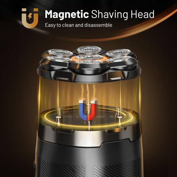 Head Shavers for Men, Dyoonoer Waterproof Cordless Head Shavers for Bald Men, Rechargeable 7D Flexible Electric Head Shaver with Magnetic Blade Head, Wet Dry Use Rotary Head Shaver with LED Display