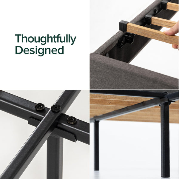 Zinus Evelyn Double Bed frame - Bed 135x190 cm - 25cm Height - Upholstered Bed frame with Wide Wingback Headboard - Dark Grey