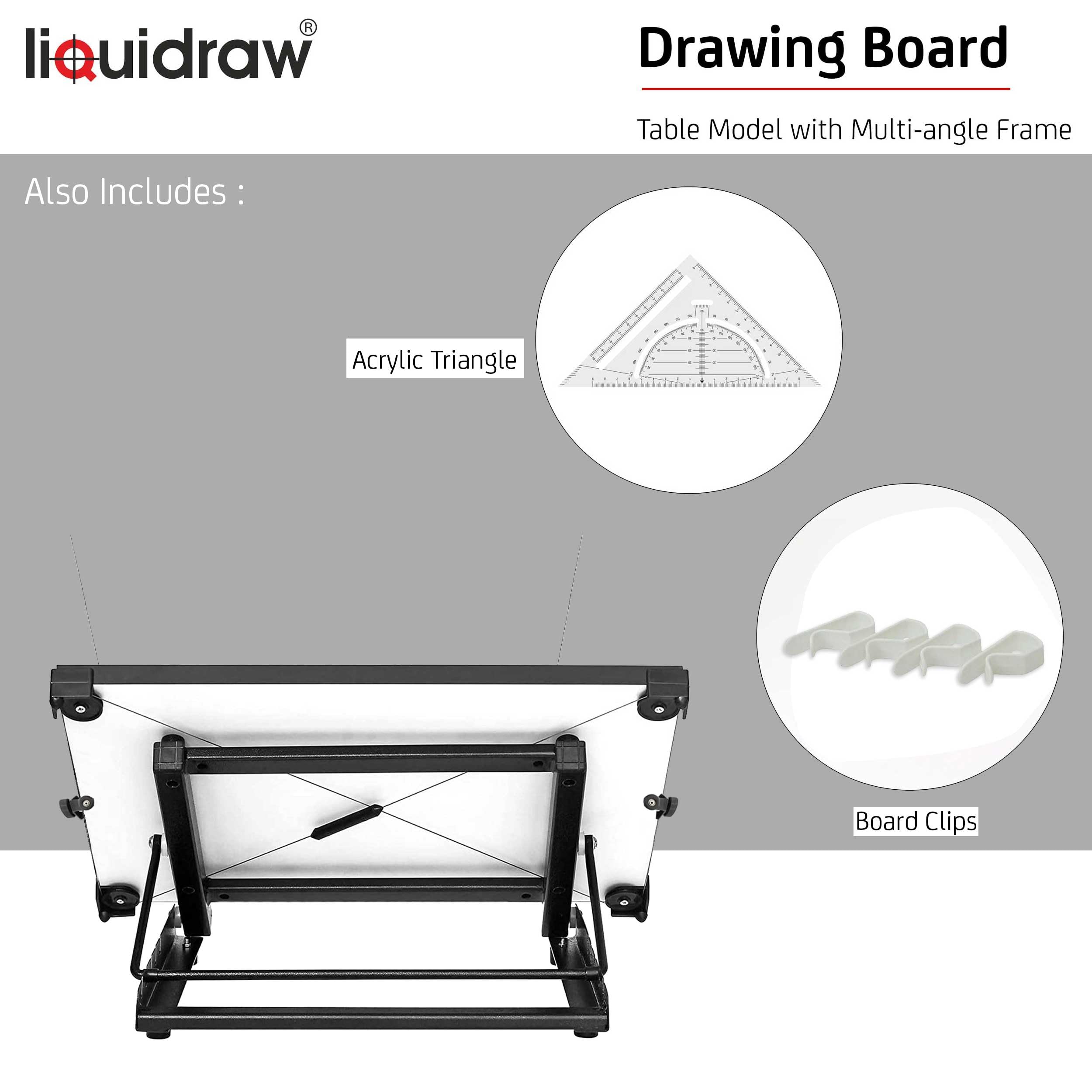 Liquidraw A3 Drawing Board Parallel Motion, Table Model with 5 Adjustable Working Angles, Includes Drawing Board Clips & Set Square