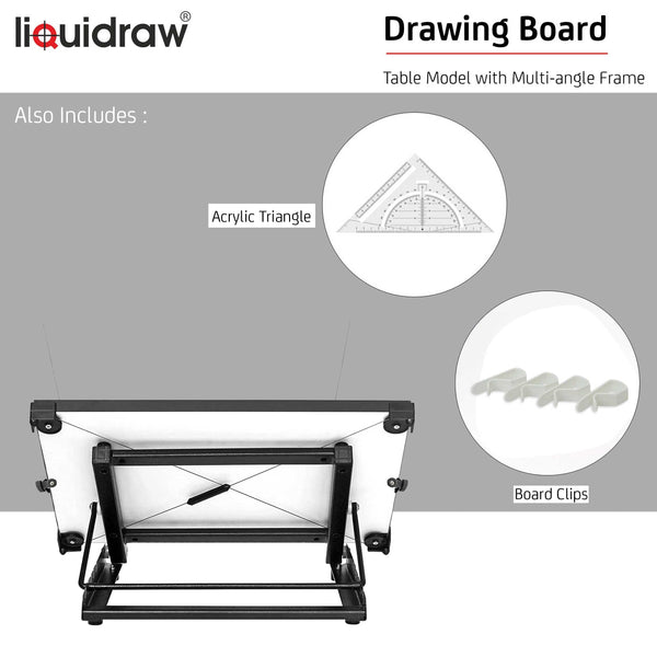 Liquidraw A3 Drawing Board Parallel Motion, Table Model with 5 Adjustable Working Angles, Includes Drawing Board Clips & Set Square